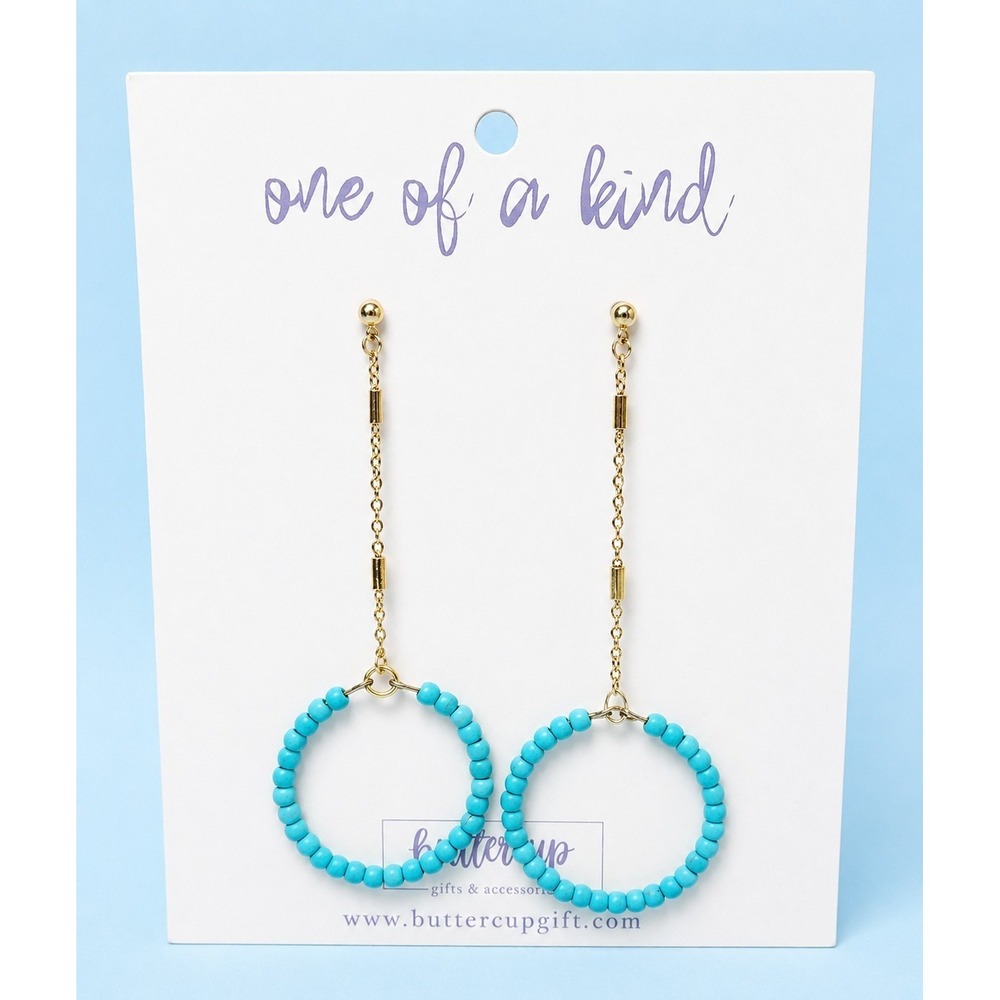 Buttercup One of a Kind Turquoise Beaded Hoop Dangle 14K Gold Earrings -3437